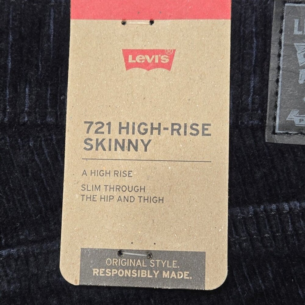 Levis 721 Jeans Womens 33x30 Black High Rise Skinny Corduroy‎ Stretch Dark Wash - Picture 11 of 16